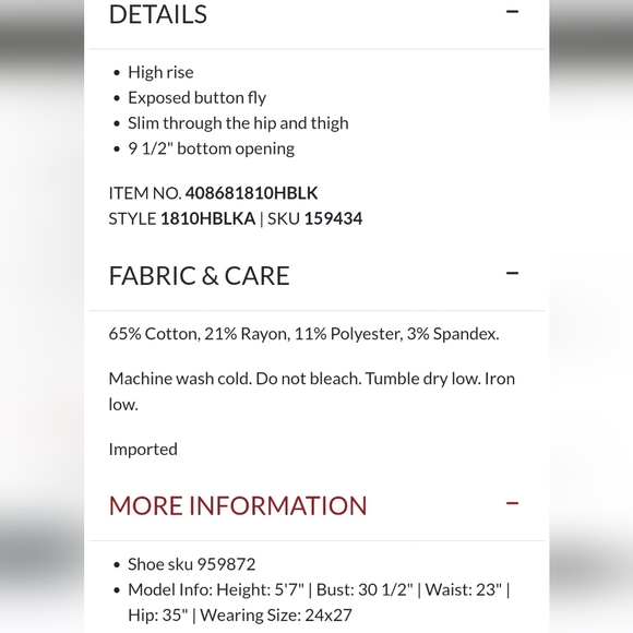 Hidden Taylor High Waisted Black Skinny Jeans 26 Exposed Buttons - Picture 7 of 16